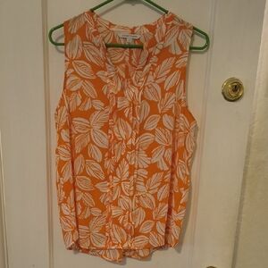 41 Hawthorn | Sleeveless Blouse in Orange and White Leaf Print